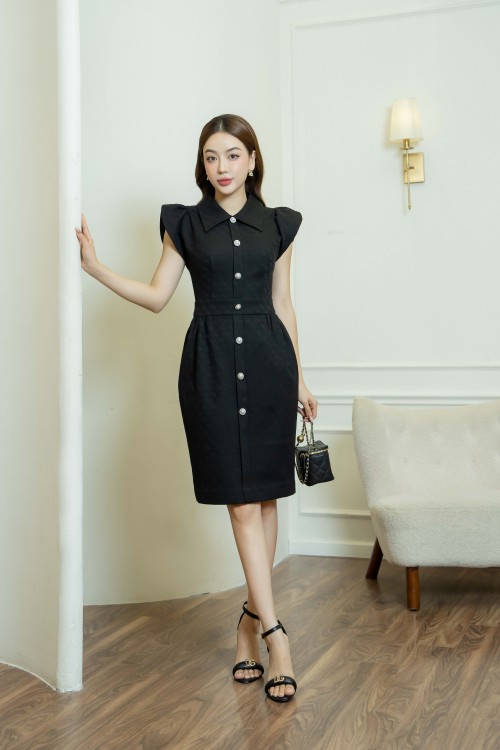 Sixdo Black Cap Sleeves Mini Raw Dress